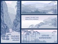 Outdoor thematic banner design with great wild landscapes.Brochure,booklet,card template for product promotion and