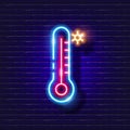 Outdoor thermometer neon icon. Meteorology concept. Vector sign for design, website, signboard, banner, advertisement.