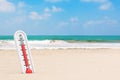 Outdoor Thermometer on a Summer Sand Beach Background. 3d Rendering Royalty Free Stock Photo