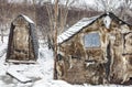 Outdoor toilet and outbuildings insulated with reindeer skins in the northern village