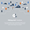 Outdoor trail, hiking map, countryside landscape, Nordic walking, orienteering concept, trail path