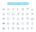 outdoor training linear icons set. Adventure, Teamwork, Fitness, Endurance, Nature, Challenge, Stamina line vector and