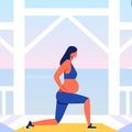 Outdoor Training for Pregnant on Sea Background.