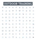 outdoor training vector line icons set. Outdoor, Training, Exercise, Coaching, Adventure, Hiking, Camping illustration