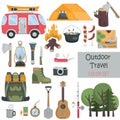 Outdoor travel elements color flat icons set