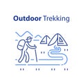 Outdoor trekking concept, nature hiking, natural tourism, ecological path, trail walking, summer camping