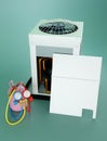 Outdoor unit of air conditioner vrf with pressure gauges. 3d render