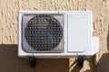 outdoor unit of a domestic air conditioner with a fan outside the building Royalty Free Stock Photo