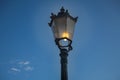 Outdoor Victorian Style Pillar Lantern. Roadside Black Iron Cast Single Lamp Post. Streetlight with Dirty Smoked Glass