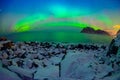 Outdoor view of beautiful multicoloured vibrant Aurora Borealis or Aurora Polaris, also know as Northern Lights in the