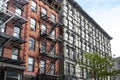 Outdoor view of a block of historic buildings on Orchard Street in the Lower East Side neighborhood of Manhattan in New York City Royalty Free Stock Photo