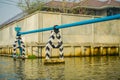 Outdoor view of blue pipeline on the Chao Phraya river. Thailand, Bangkok Royalty Free Stock Photo