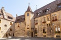 Outdoor View of Colorful Classic Castle Exteriors Walls and Windows. Royalty Free Stock Photo