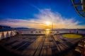 Outdoor view of empy area over the cruise ship in Hurtigruten area, from deck in a gorgeos blue sky and blue water Royalty Free Stock Photo