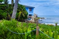 Outdoor view of a house in the shore of the beach in a sunny day in San Andres, Colombia
