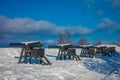 Outdoor view of Kristiansten fortress donjon and cannons in Trondheim, Norway