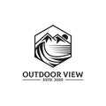 Outdoor View logo Mountain and sea vector with simple line design