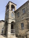 Outdoor view of an old brick-walled chruch