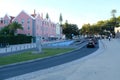 Outdoor view pink building and streets of Cascais area in Lisbon State in Portugal