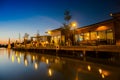 Outdoor view of restaurant reflection on water