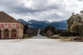 Outdoor view of Royal Palace of Riofrio in Segovia against snowc