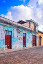 Outdoor view of stoned street view of Antigua Guatemala, the historic city Antigua is UNESCO World Heritage Site since