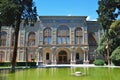 Outdoor view of Talar-e-Salam building in Golestan Palace with garden in Tehran, Iran