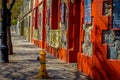 Outdoor view of trees shadows in the Barrio Yungay in Santiago, capital of Chile