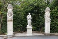 Outdoor view of The Vizcaya Museum and Garden, nature landscape with a classic statue sculptures.