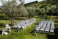 Outdoor wedding ceremony around the green mountains Royalty Free Stock Photo