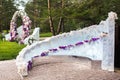 Outdoor wedding ceremony with umbrellas in the forest Royalty Free Stock Photo