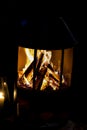 Outdoor wood stove with burning open fire Royalty Free Stock Photo