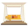 Outdoor classic wooden swing, painted on white color. Garden relax furniture, illustration on white background.