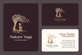 outdoor yoga logo design with shady tree in gold color