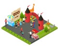 Outdoor Zoo with Wild Animals Concept 3d Isometric View. Vector Royalty Free Stock Photo