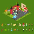 Outdoor Zoo with Wild Animals and Elements Concept 3d Isometric View. Vector Royalty Free Stock Photo