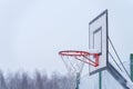 Outdoors basketball hoop in winter, close up