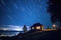Landscape house sky space cottage night forest travel light nature stars mountains blue