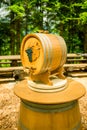 Outdoors Indie Wedding Wine Barrel on Wooden Barrel