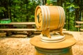 Outdoors Indie Wedding Wine Barrel on Wooden Barrel