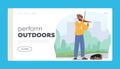 Outdoors Music Perform Landing Page Template. Man Artist Playing Violin On Street. Male Virtuoso Musician Character Royalty Free Stock Photo