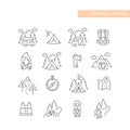 Outdoors, nature activities line icon set