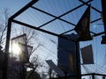 Outdoors park-like area steel space frame with wires