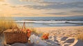 outdoors picnic basket beach Royalty Free Stock Photo