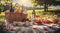 outdoors picnic with wine Royalty Free Stock Photo