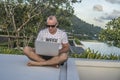 Outdoors portrait of handsome young man with laptop computer Royalty Free Stock Photo