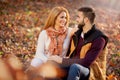 Romantic young couple in love.autumn park,forest