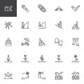 Outdoors, recreation line icons set