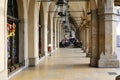 The outdoors restaurant under arcades in Krakow Royalty Free Stock Photo