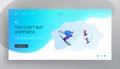 Outdoors Sports Leisure and Sparetime Website Landing Page. Young People Going Downhill by Skis Royalty Free Stock Photo